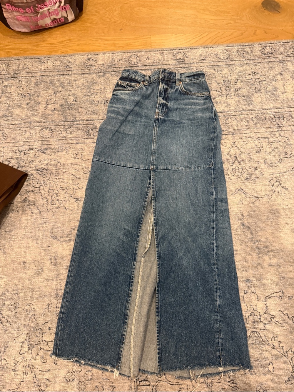 Reformation Blue Denim High-Waist Maxi Skirt with Front Slit